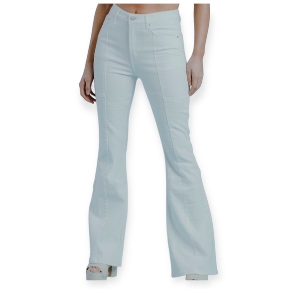 West of Melrose High Rise Patchwork Flare Jeans in Off White Ivory - Picture 2 of 16